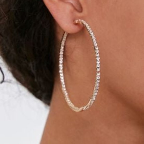 Forever 21 Jewelry - NWT 2 3/4" Gold In & Out Rhinestone Hoop Earrings Forever 21